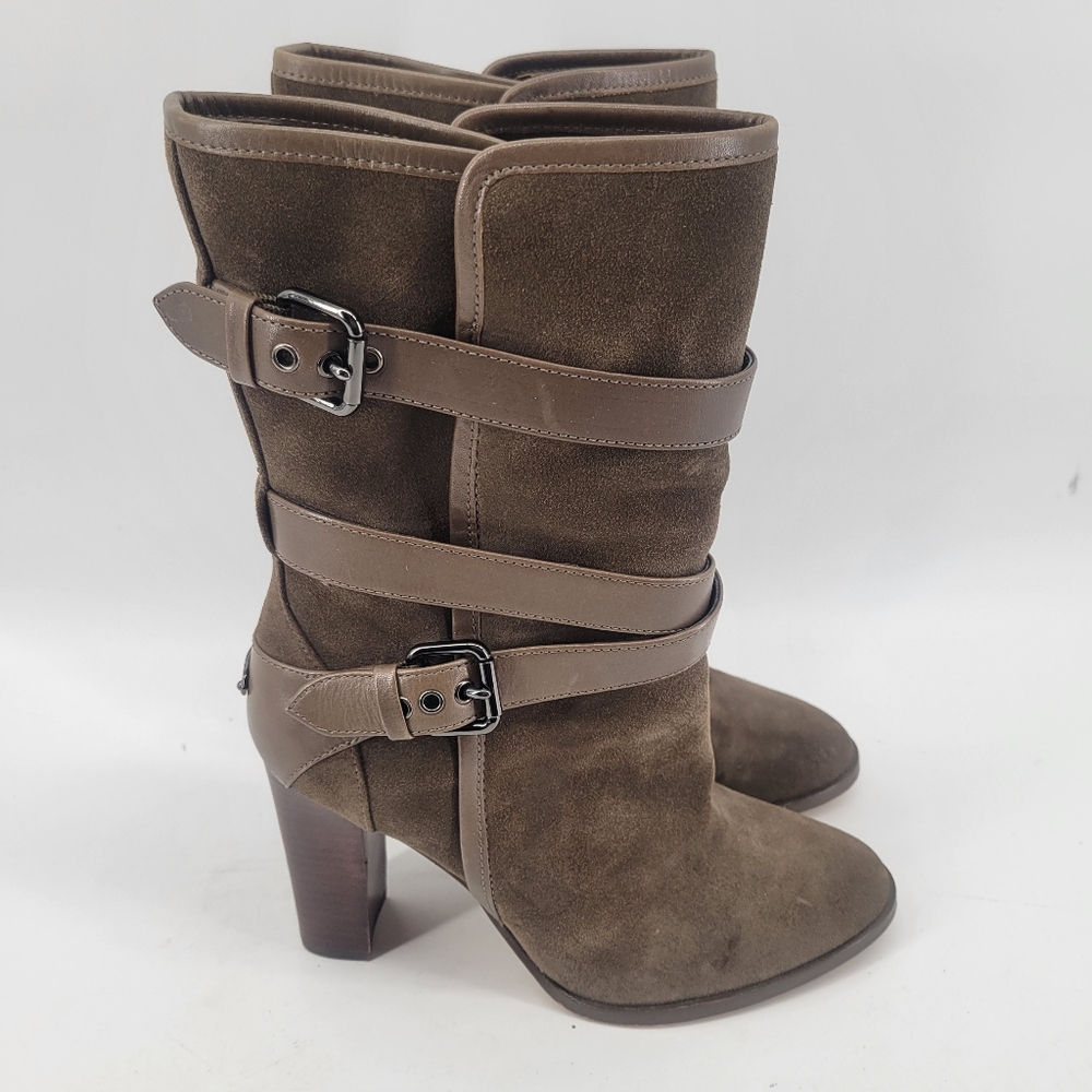 Coach Alexandra Suede Boots upper, a block heel and multiple buckle closures 6